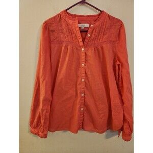 Loft Women’s Large Button‎ Front Top Ruffle / Pleating Coral 100% Cotton, Pleats